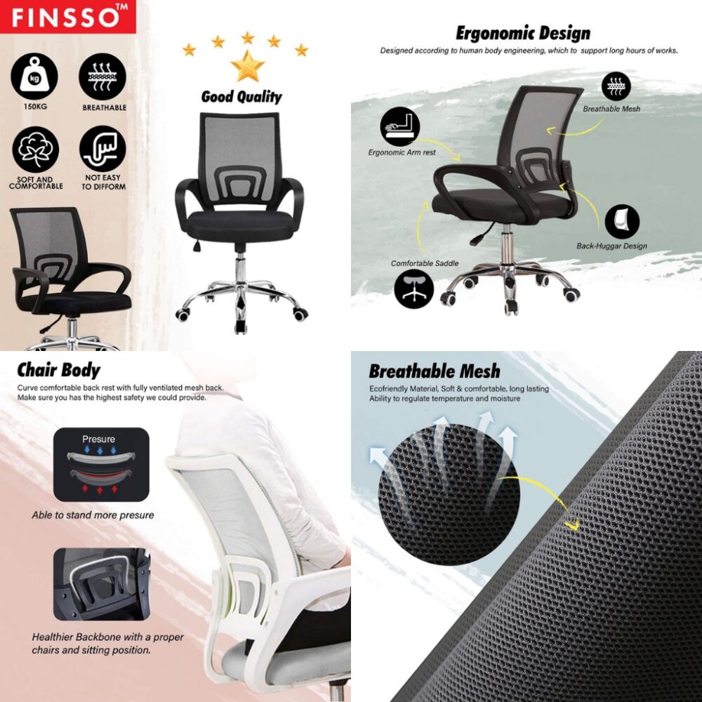 Adjustable Swivel Med - Back Mesh 4005 Office Chair with Chrome Leg /Kerusi pejabat - Image 3