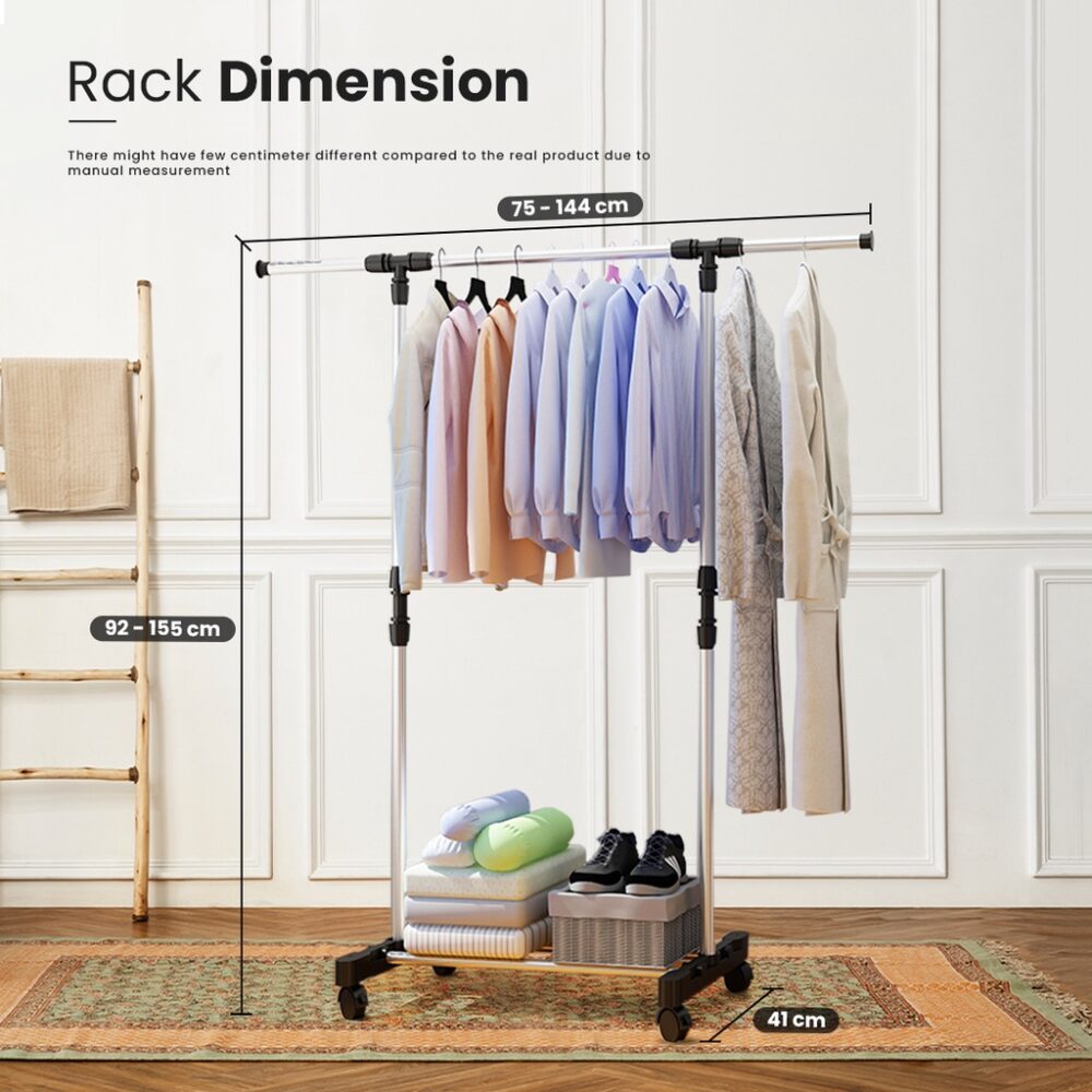 Garment Rack Cloth Hanger And Organizer Wheel Single Pole Hanger Cloth Laundry Dryer Rack - Image 2