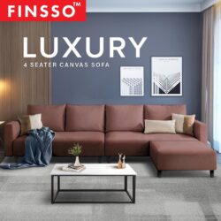 Lauren 388 4 Seater L Shape Designer Canvas Sofa with Stool 1 YEAR WARRANTY / Sofa Besar & High quality - Image 2