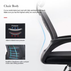 Office Chair With HeadRest - Classy Large Mid-Back Height Adjustable Mesh Cloth - Image 3