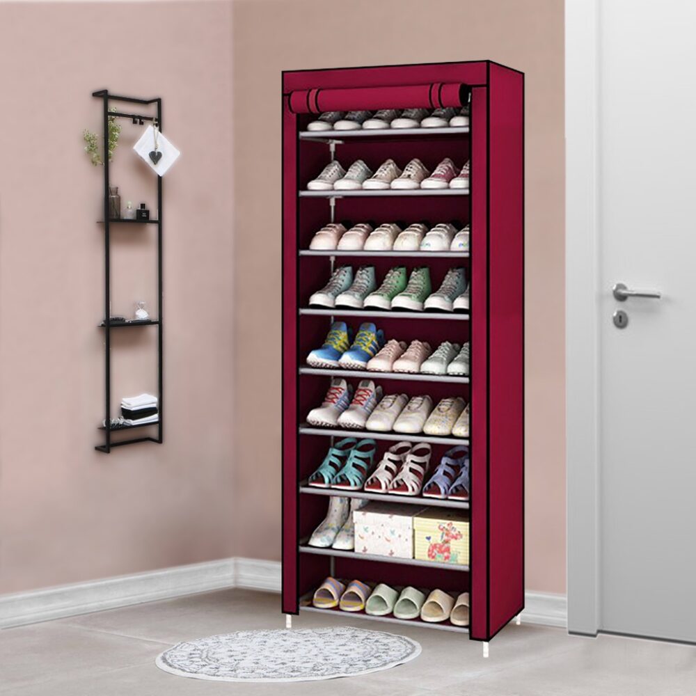 Multi Shoe Rack 8& 10 Tiers Curtain Wardrobe Rak Kasut - Image 4