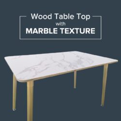 Eames Wooden Table with Marble Texture Table Top Gold Metal Frame Dining Set / 1 Table + 4 Chairs - Image 4