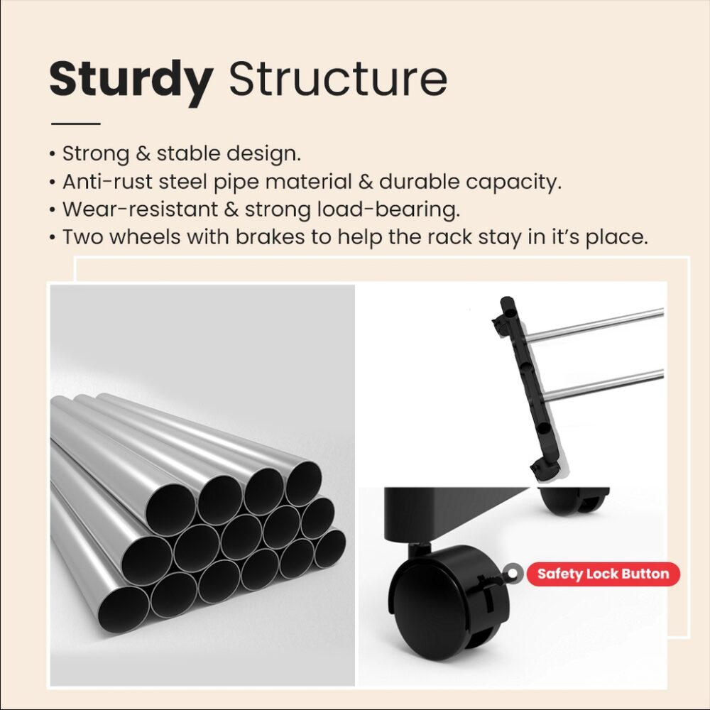 Garment Rack Cloth Hanger And Organizer Wheel Single Pole Hanger Cloth Laundry Dryer Rack - Image 6