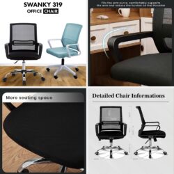 Swanky Breathable Mesh Mid-back Swivel Office Chair - Black Saddle - Image 8