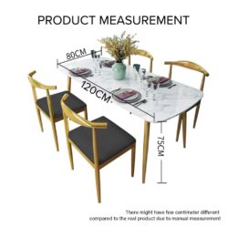 Eames Wooden Table with Marble Texture Table Top Gold Metal Frame Dining Set / 1 Table + 4 Chairs - Image 7