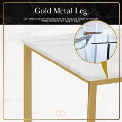 Parsons Marble Texture Wooden Bar Table with Gold Metal Frame + 2 Bar Stools - Image 4