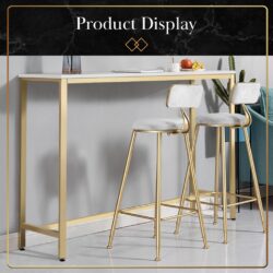 Parsons Marble Texture Wooden Bar Table with Gold Metal Frame + 2 Bar Stools - Image 2