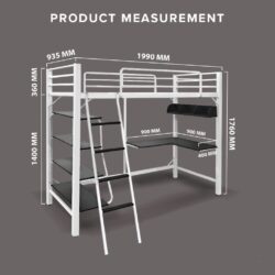 Aurora Loft Single Metal Bed Frame with Study Table & Book Shelves - Image 6