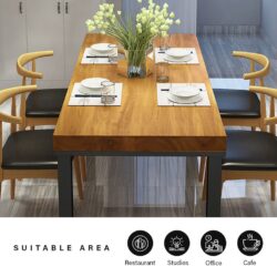 180 x 80 cm Titus Design 5 cm Solid Rubber Wood Dining Meeting Table - Image 4