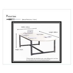180cm x 120cm x 73 cm 6-8 Person Frame Boat Shaped Office Meeting Table Black Frame - Image 5
