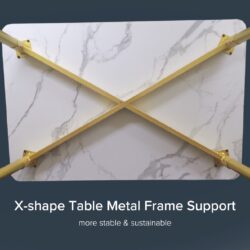 Eames Wooden Table with Marble Texture Table Top Gold Metal Frame Dining Set / 1 Table + 4 Chairs - Image 3
