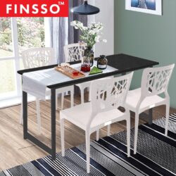 120x60 Contemporary Dining Table Black Steel with 4 White 3V HIVE Dining Chair - Image 2