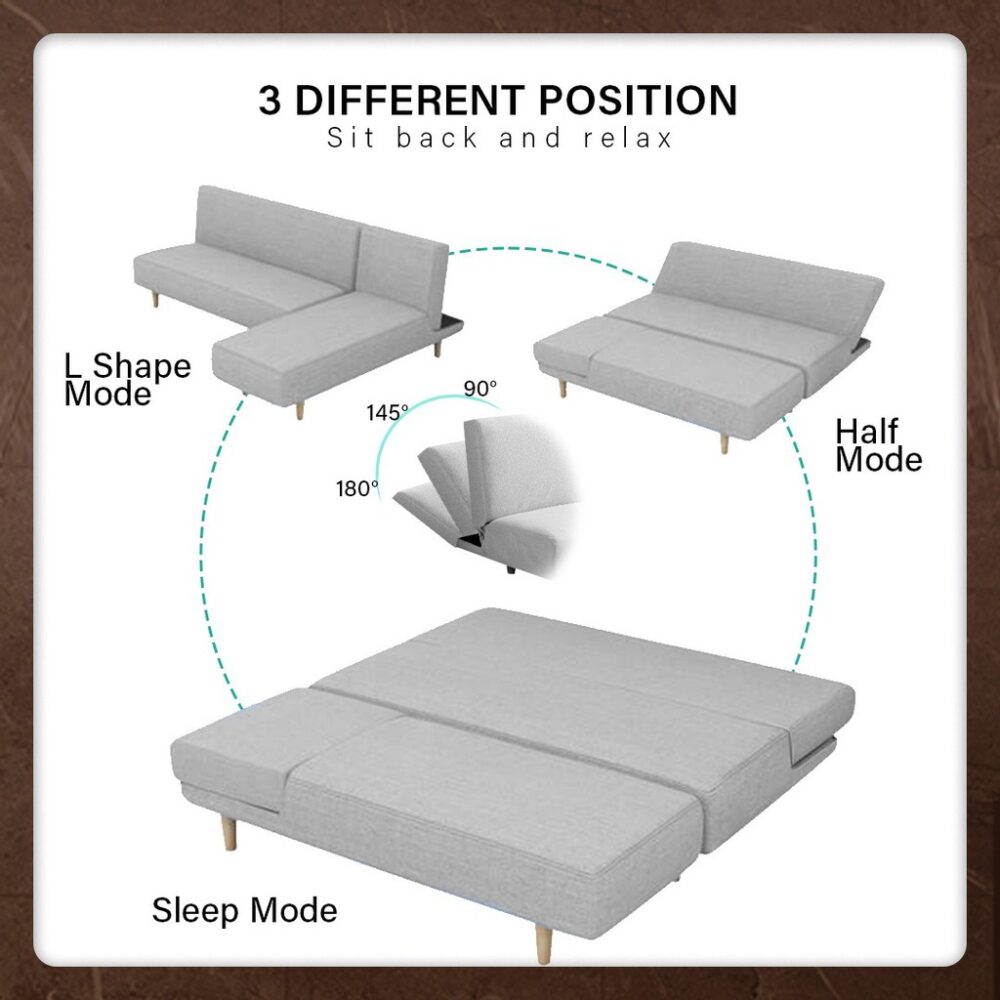 210CM Kingsley L Shape Sofa / 4 Seater Foldable Sofa Bed / Sofa Murah with Canvas fabric with 1 Year Warranty - Image 7