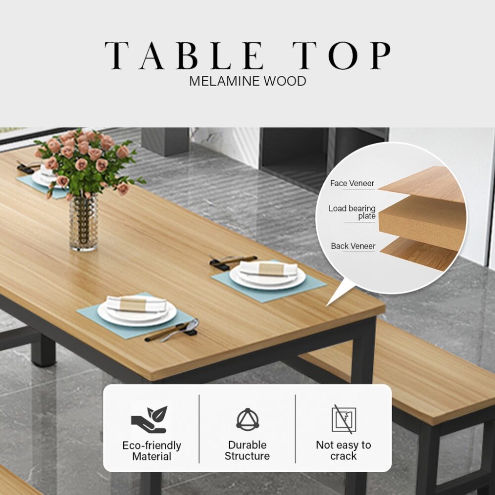 Dining Table With 2 Bench Set / Contemporary Simple Rectangular/ set meja makan / meja set kanteen - Image 5