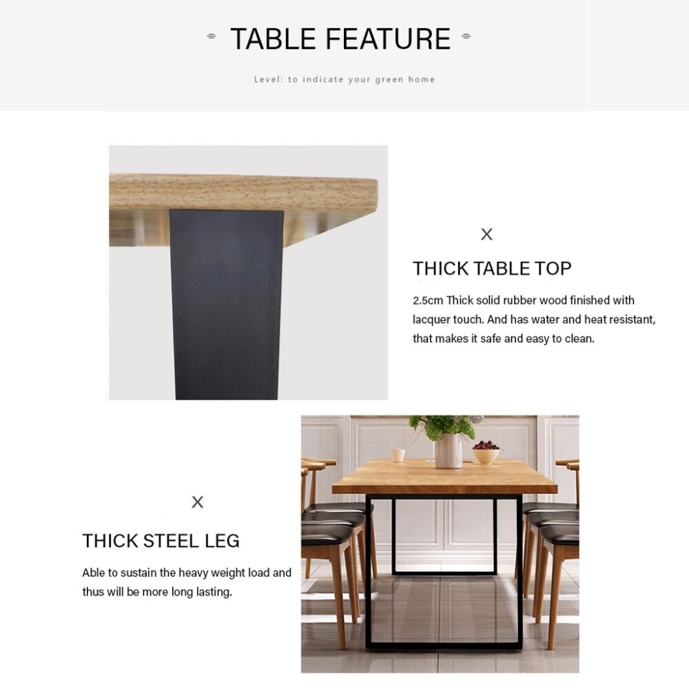 Nazis Solid Rubber Wood Dining Table Set / Meja Makan/ 4 people & 6 people - Image 7