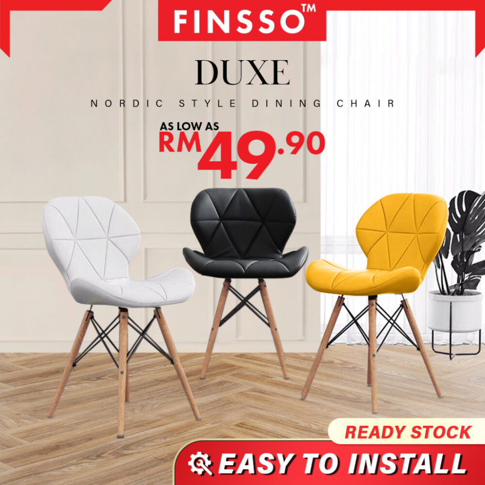 DUXE CHAIR WITH LEATHER CUSHION SEAT & SOLID WOOD LEG MODERN STYLE - Image 4