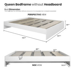 SNOW SERIES QUEEN SIZE WOODEN BED FRAME WITH HEADBOARD - Image 6