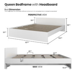 SNOW SERIES QUEEN SIZE WOODEN BED FRAME WITH HEADBOARD - Image 5