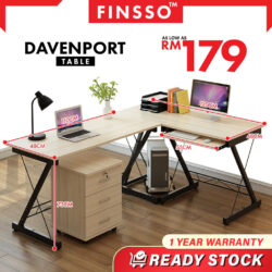 DAVENPORT Classic Workspace L Shape Table with Keyboard Tray