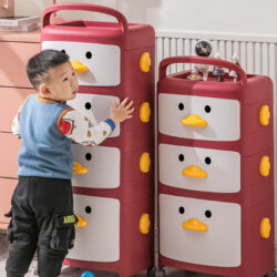 2/3/4 Layers Cartoon Drawer Storage Cabinet Toy Storage Oragnizer Clothes Wardrobe Rack For Kid/Ducky - Image 2