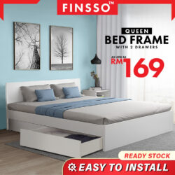 Bed Frame With 2 Storage Drawers with Headboard /Snow Series Queen Bed Frame with Headboard / Katil Queen drawer