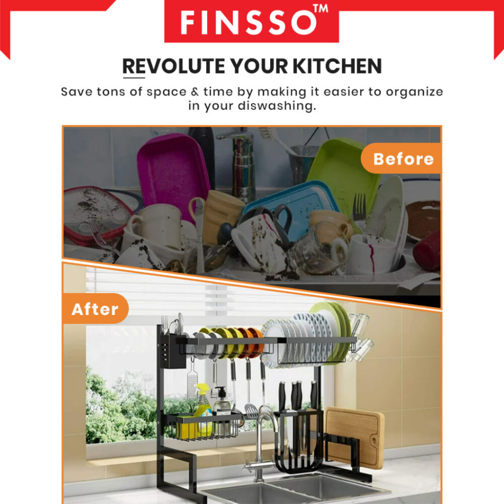 Eureka Rack Rak Pinggan Sinki / Stainless Steel Rak Dapur Drying Rack Dish Kitchen Organizer Rack Dish Drainer - Image 4