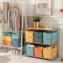 Tunkaron Multipurpose Stackable Storage Organizer Box Container Basket Portable Handle Storage Box With Lid - Image 2