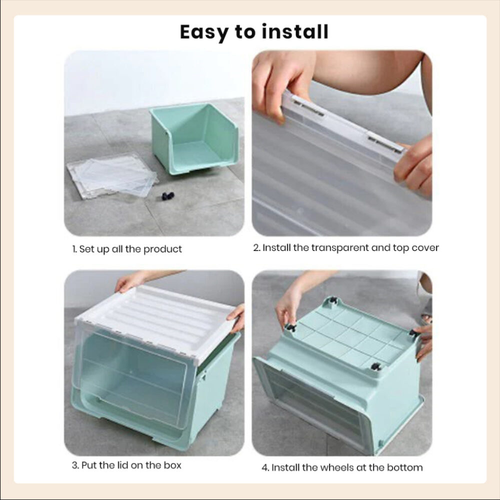 Stackable Storage Box With Lid Chest Drawer Storage Box Rack Plastic Container Removable Wheel/Verbena - Image 9