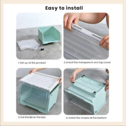 Stackable Storage Box With Lid Chest Drawer Storage Box Rack Plastic Container Removable Wheel/Verbena - Image 9