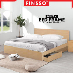 Wooden Queen Bed Frame With 2 Drawers with Sponge/ katil Queen /Headboard 2 drawers with Sponge/LIGHT BROWN - Image 2