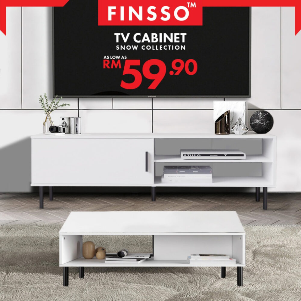 SNOW SERIES Adjustable Height TV Cabinet with Storage / Kabinet TV/ Meja TV / Rak TV/ 3.5 FT Coffee Table