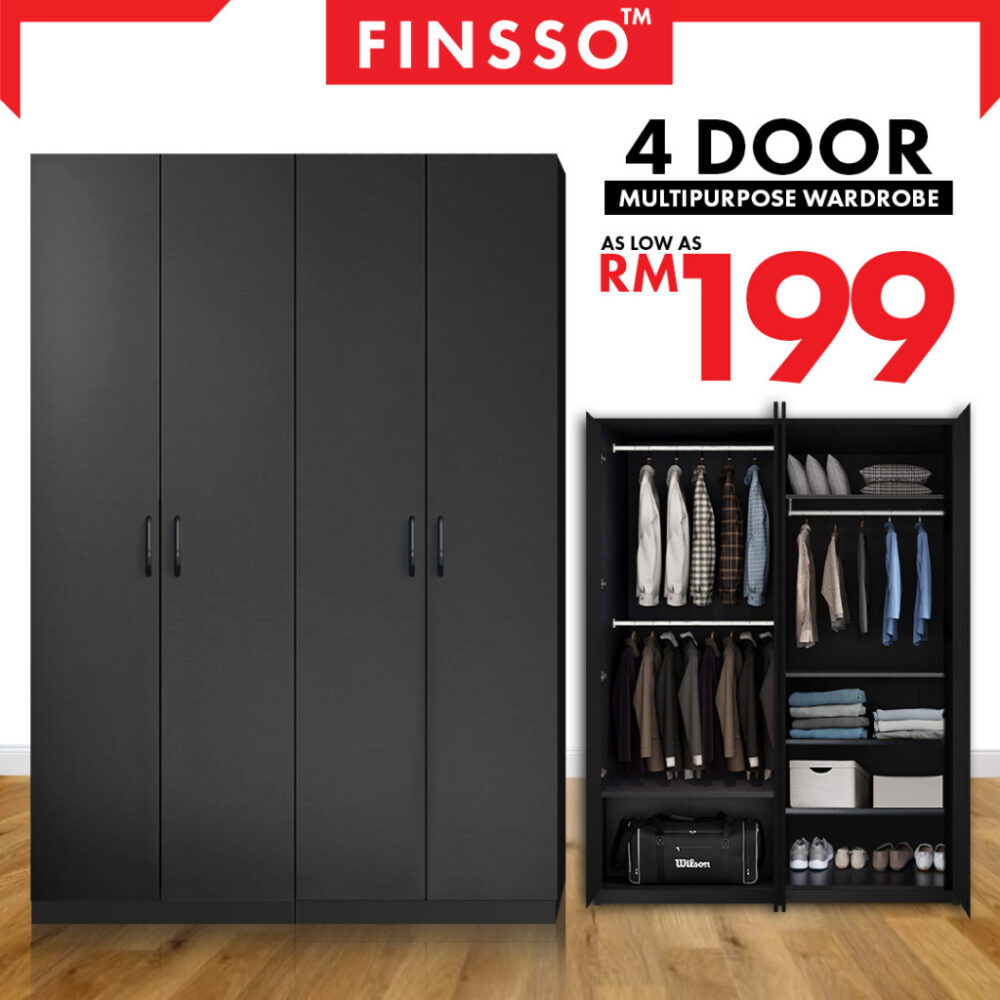 4 door wooden wardrobe/2door multifunctional wardrobe WITH 2 hanging pole - Image 3