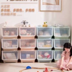 Stackable Storage Box With Lid Chest Drawer Storage Box Rack Plastic Container Removable Wheel/Verbena - Image 7