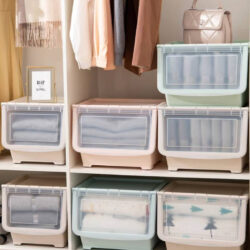 Stackable Storage Box With Lid Chest Drawer Storage Box Rack Plastic Container Removable Wheel/Verbena - Image 8