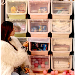Stackable Storage Box With Lid Chest Drawer Storage Box Rack Plastic Container Removable Wheel/Verbena - Image 3