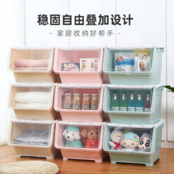 Stackable Storage Box With Lid Chest Drawer Storage Box Rack Plastic Container Removable Wheel/Verbena - Image 5