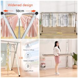 Foldable Mobility Stainless Steel hanging rack / Clothing Drying Rack /Rak Baju Laundry Rack - Image 4