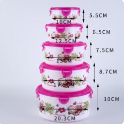 Carna 5 PCS Set Flower Printing Bowls Set Food Container With Lids/refrigerator storage box food preservation - Image 9