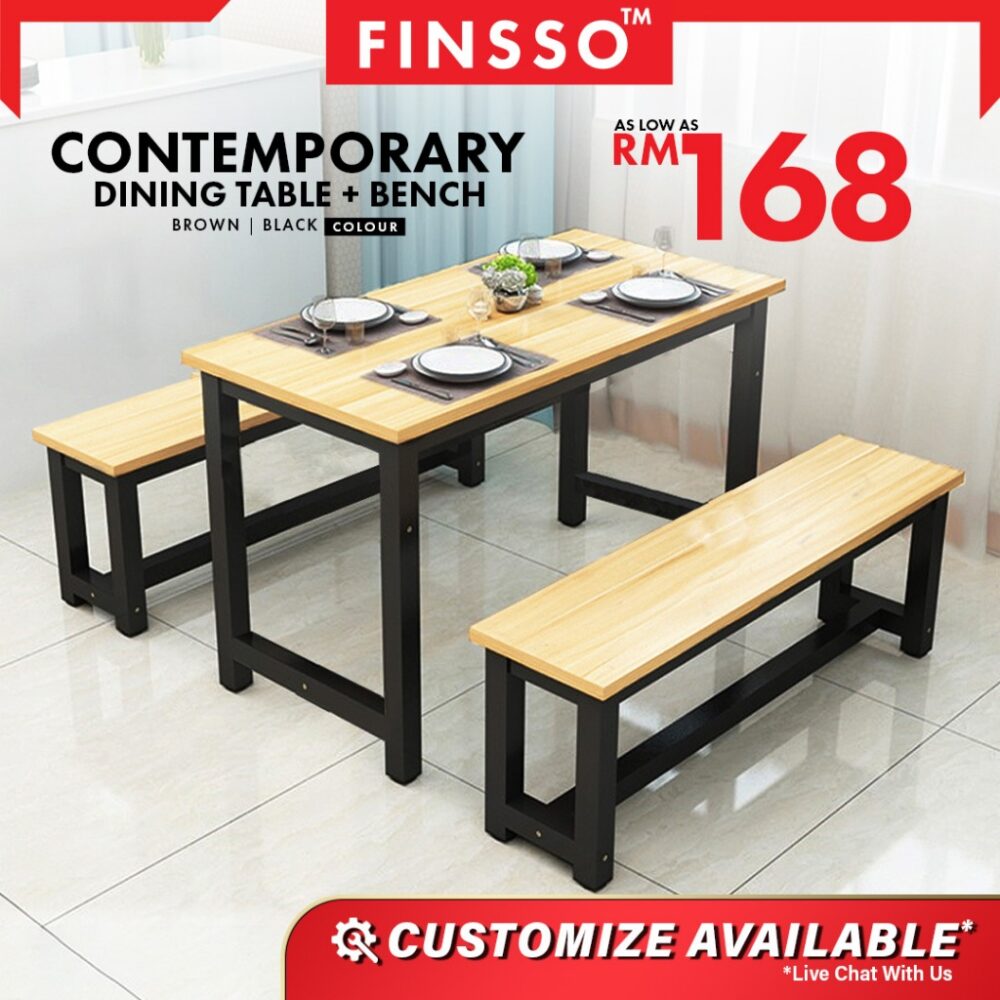 Dining Table With 2 Bench Set / Contemporary Simple Rectangular/ set meja makan / meja set kanteen