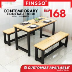 Dining Table With 2 Bench Set / Contemporary Simple Rectangular/ set meja makan / meja set kanteen