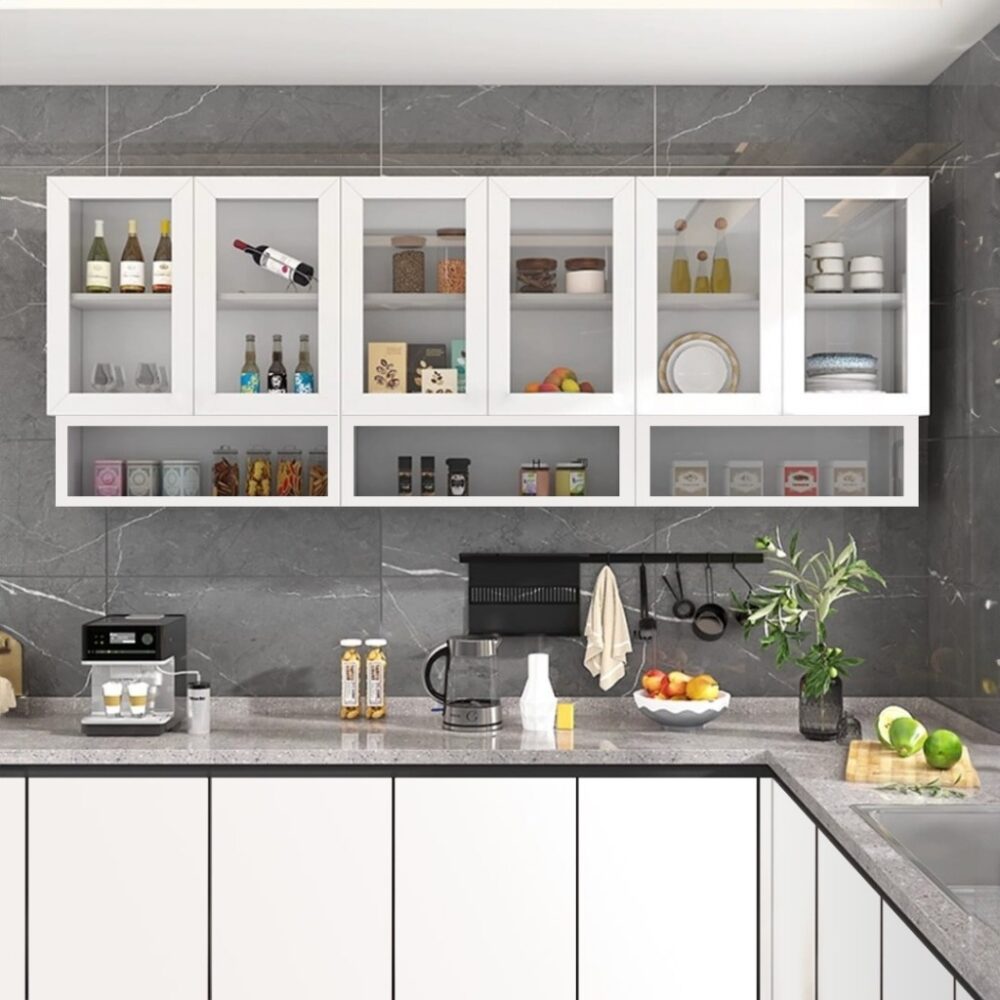 Multifunctional Kitchen Glass Wall Shelves Cabinet - Image 5