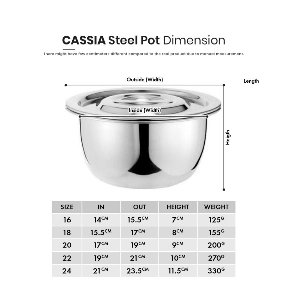CASSIA 5 in 1 Stainless Steel Pot /410 Stainless Steel/Food Stock With Lid Periuk Masak Food Storage/indian pot - Image 7