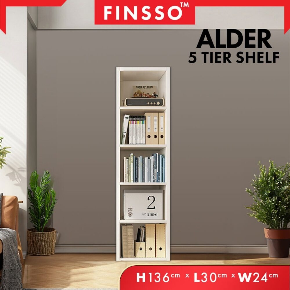 Alder 5 Tier Multipurpose Bookshelf Cabinet Organiser Storage Wooden Bookshelf/ Rak Buku - Image 9