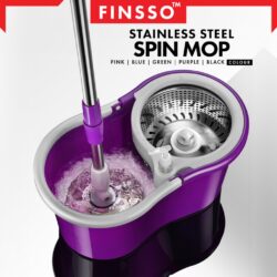 Stainless Steel Spin Mop with Basket & Wheels Multiple Color Choice Semi-auto Spin Mop