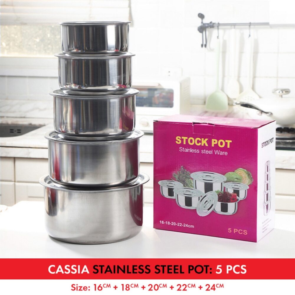CASSIA 5 in 1 Stainless Steel Pot /410 Stainless Steel/Food Stock With Lid Periuk Masak Food Storage/indian pot - Image 8
