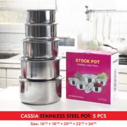 CASSIA 5 in 1 Stainless Steel Pot /410 Stainless Steel/Food Stock With Lid Periuk Masak Food Storage/indian pot - Image 8