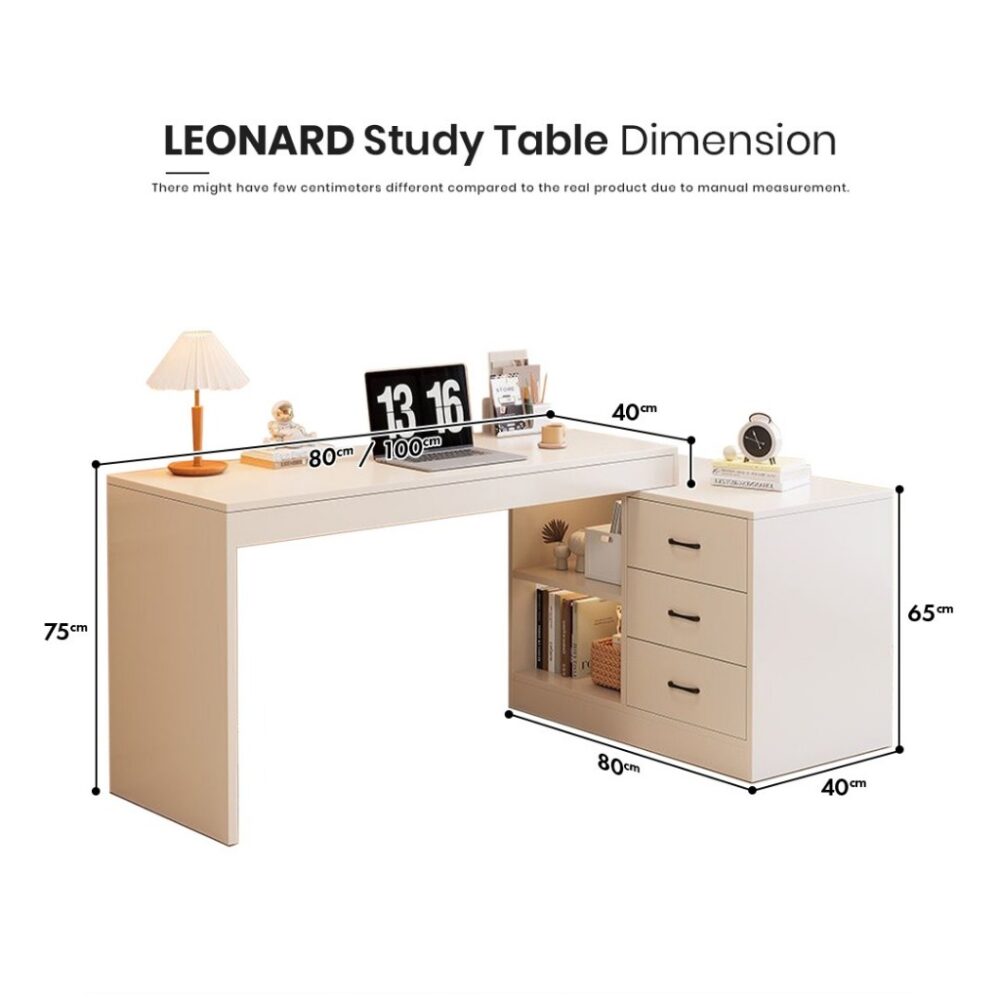 Leonard Study Table with Storage Cabinet & Drawers/ meja belajar /l shape table / dressing table / meja study - Image 4