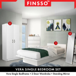 Bedroom Set- Bed Frame + Wardrobe + Standing Mirror/3 in 1 bedroom set / Katil Queen - Image 4