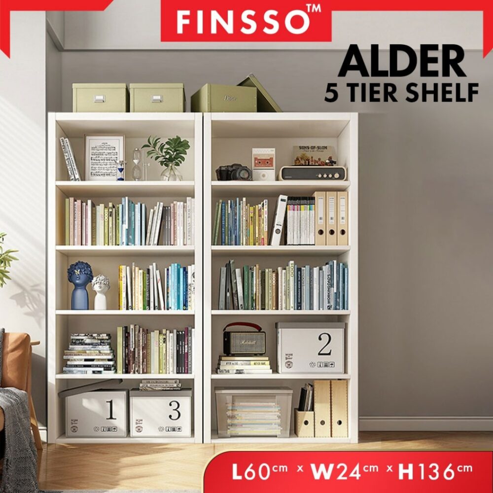 Alder 5 Tier Multipurpose Bookshelf Cabinet Organiser Storage Wooden Bookshelf/ Rak Buku - Image 2