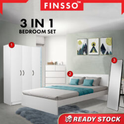 Bedroom Set- Bed Frame + Wardrobe + Standing Mirror/3 in 1 bedroom set / Katil Queen - Image 2